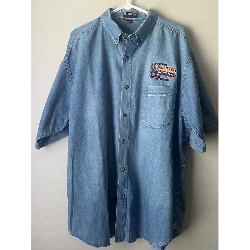 VTG UltraClub Denim Shirt Mens XL Daytona Continental Historic 2001 Embroidered